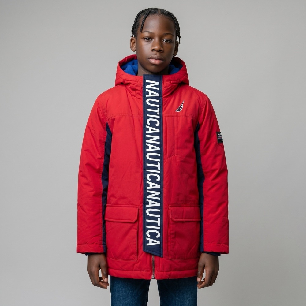 Nautica Youth Boys Water Resistant Snorkel Coat Size 8 Red Navy Blue Hooded